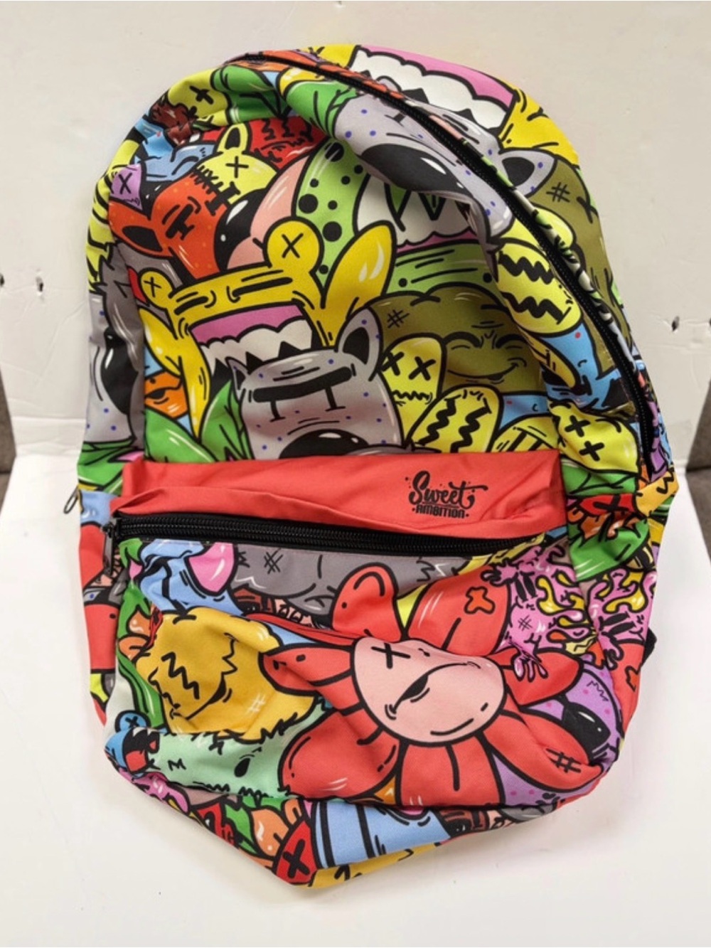 Sweet Ambition Cartoon Graffiti Backpack - Red, Yellow, Green, Blue, Pink